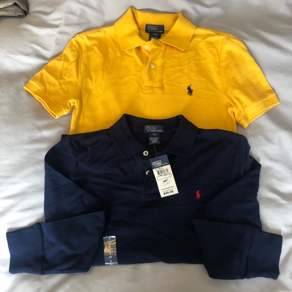 2 boys Ralph Lauren POLO shirts Navy and Yellow